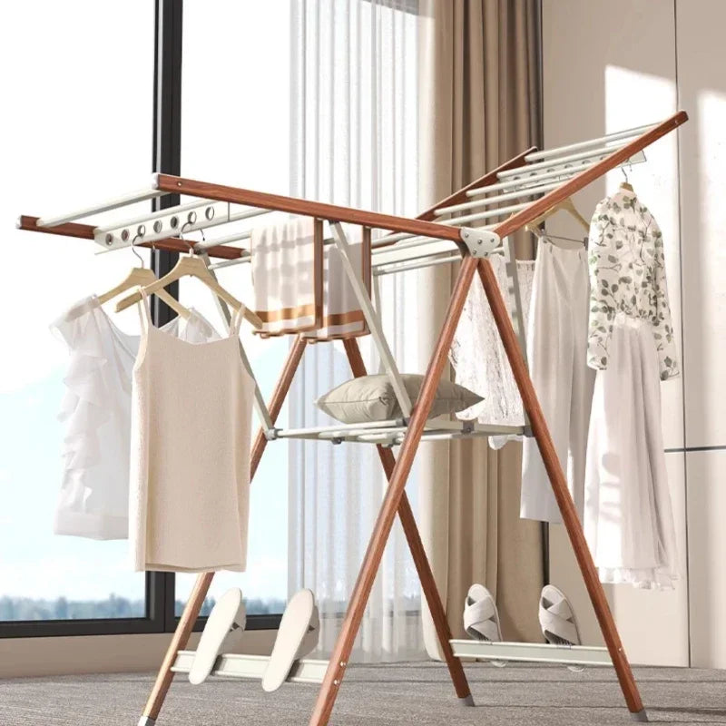 Étendoir à linge Multifonctionnel sur pied en Bois