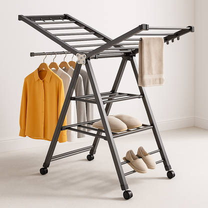 Étendoir à linge sur pied Multifonctionnel Triple Surface