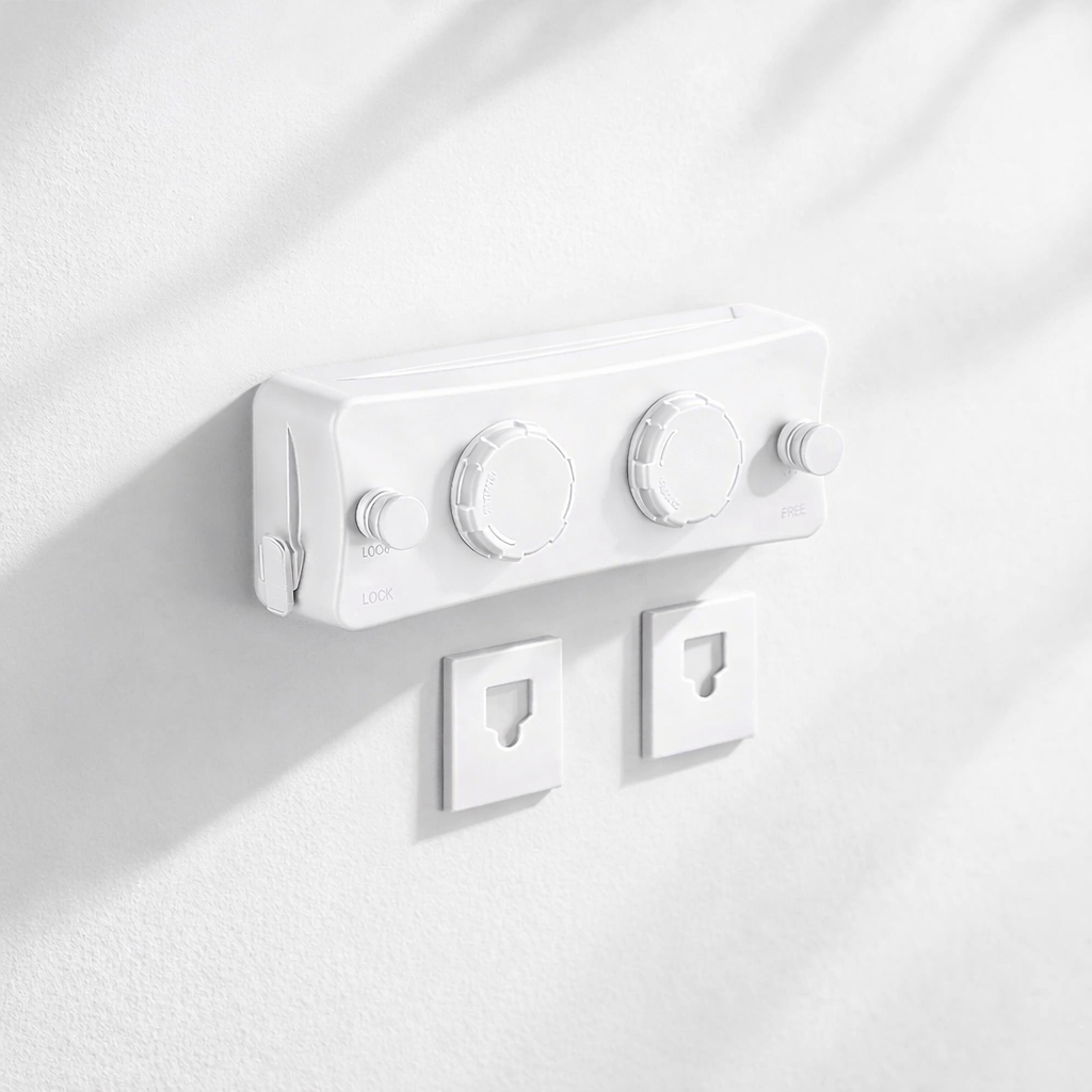 Étendoir à linge mural rétractable double ligne acier - L'Univers de l'Étendoir