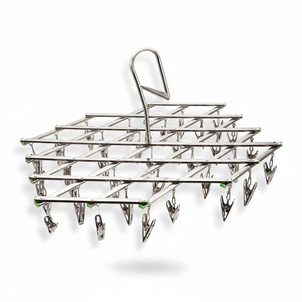 Petit étendoir à linge inox pliable à pinces
