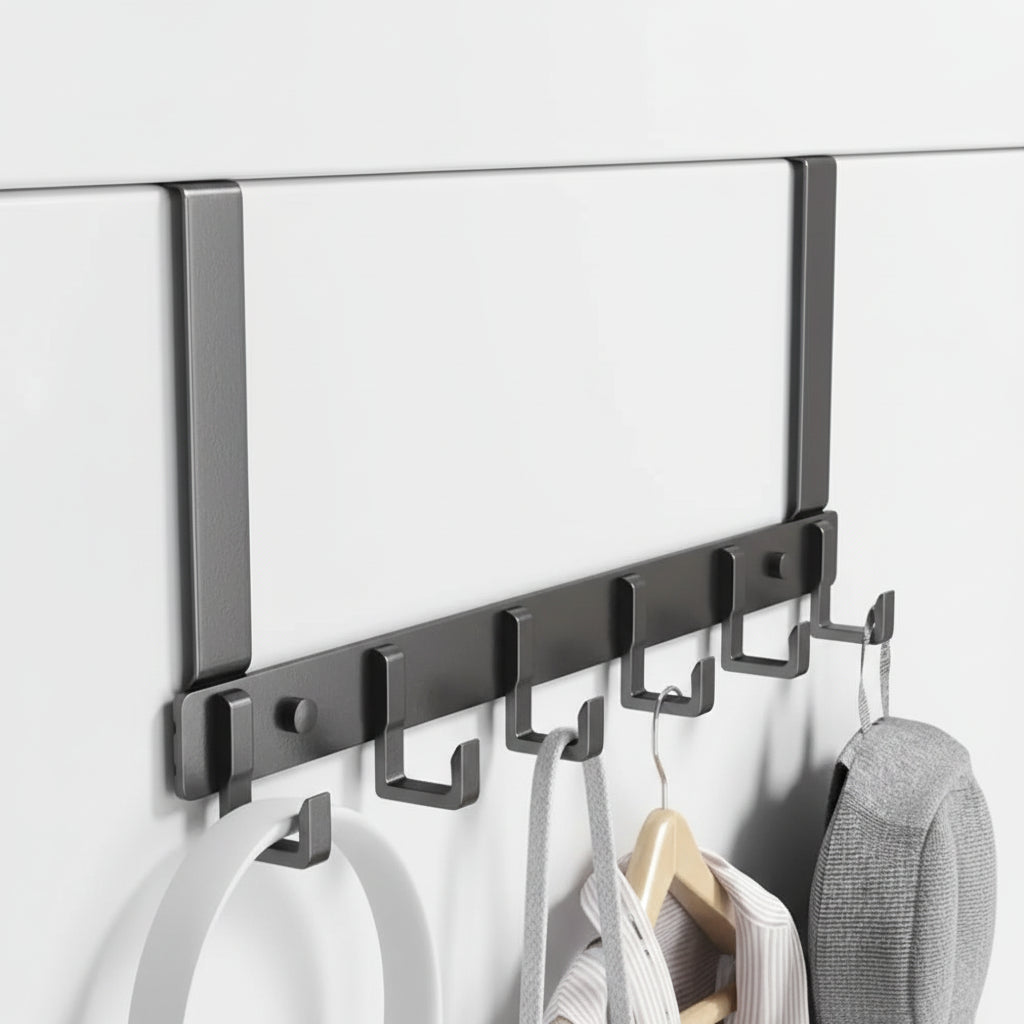 Étendoir à linge sur porte 6 crochets inox