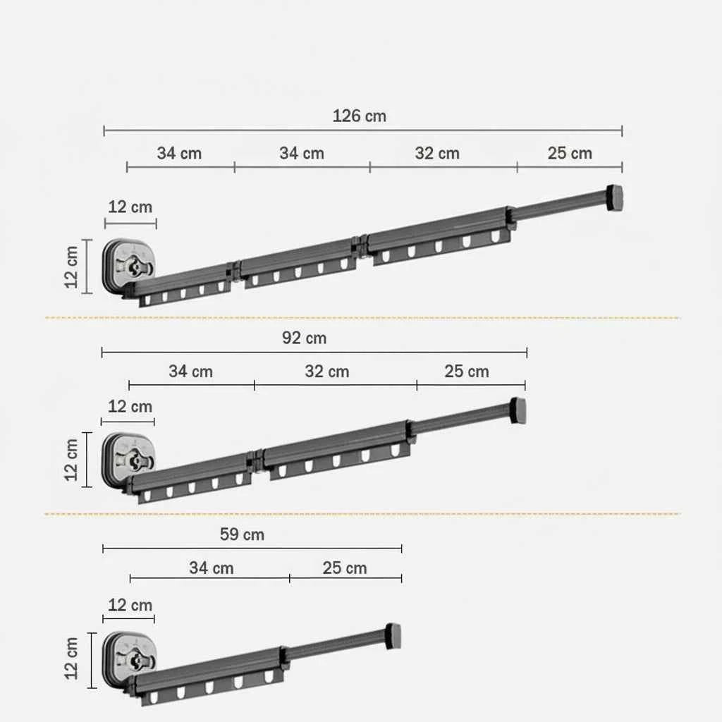 Étendoir à linge mural rétractable aluminium sans perçage