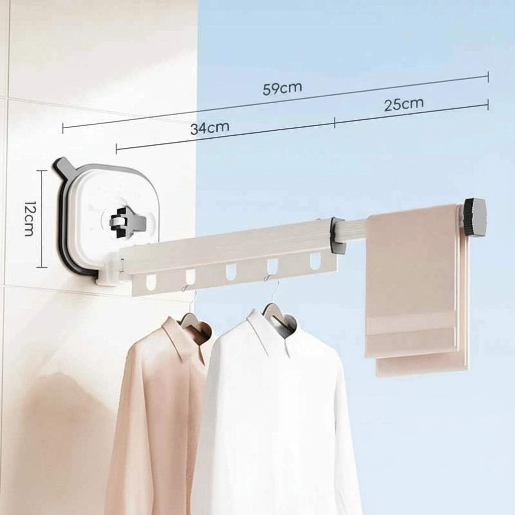 Étendoir à linge mural rétractable aluminium sans perçage