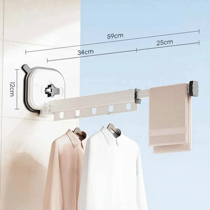 Étendoir à linge mural rétractable aluminium sans perçage