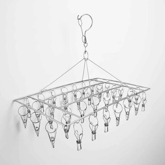 Petit étendoir à linge inox pliable clips multiples