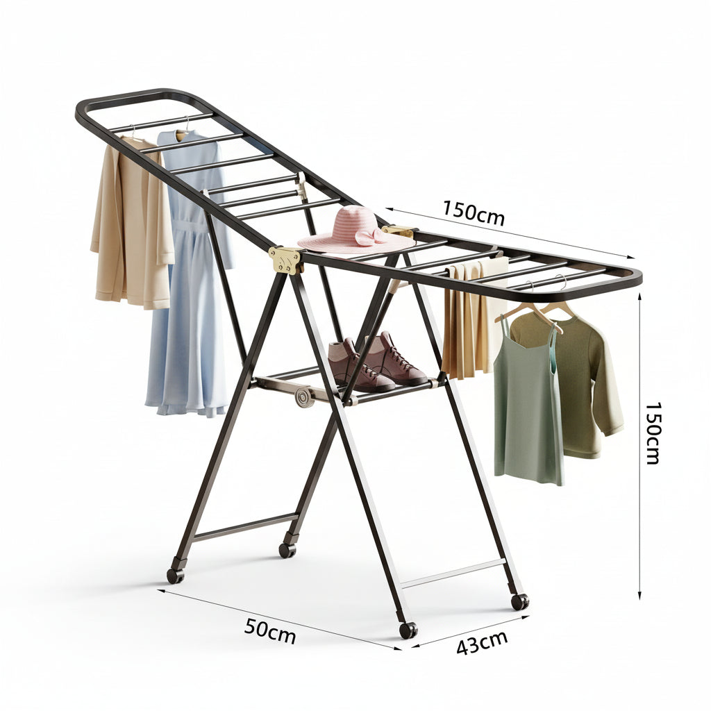 Étendoir à linge pliable en acier carbone mobile