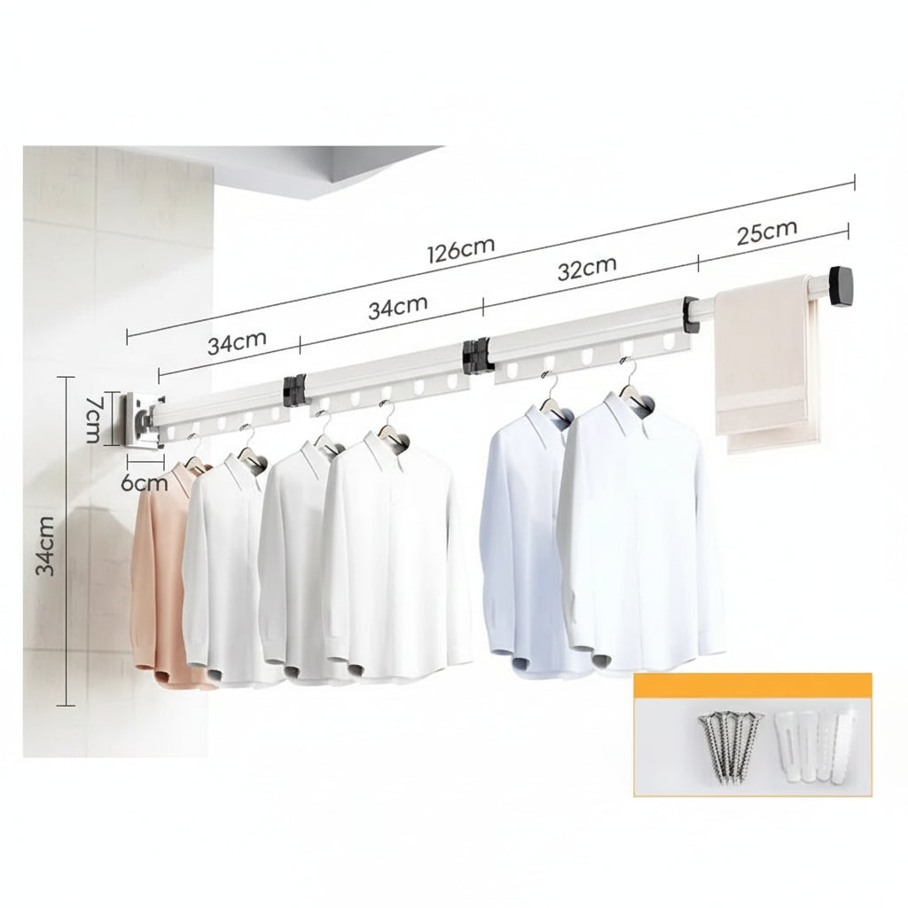 Étendoir à linge mural rabattable en aluminium