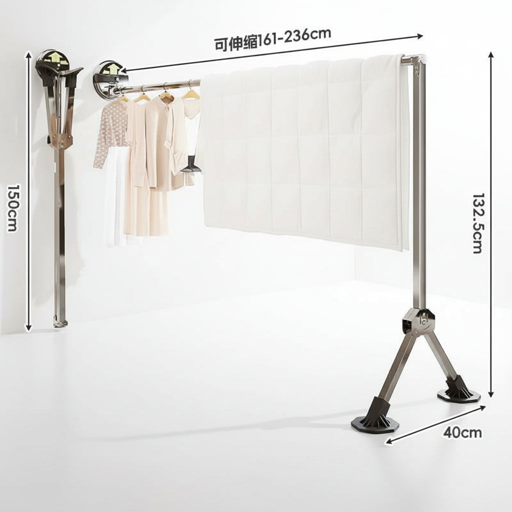 Étendoir à linge pliable ventouses inox murales