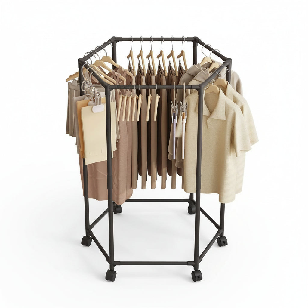 Étendoir à linge intérieur hexagonal à roulettes