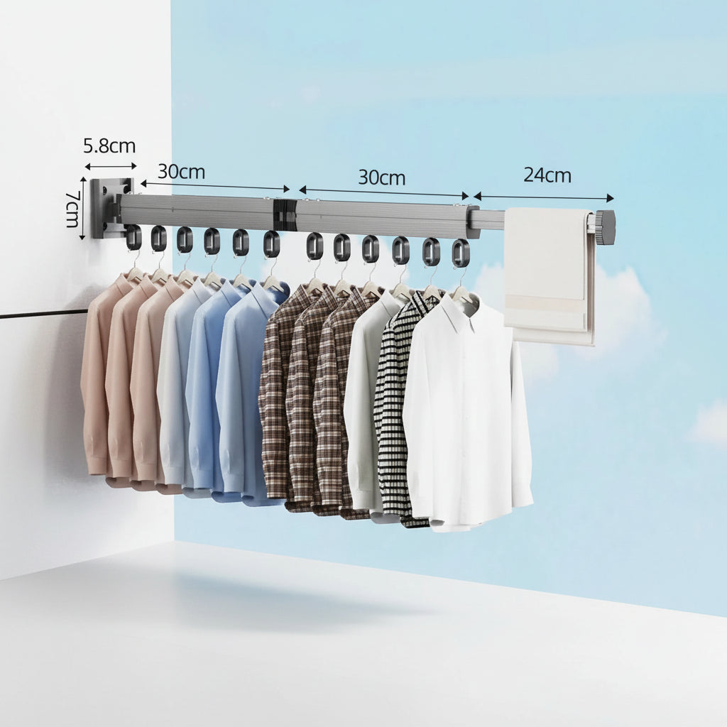 Étendoir à linge mural rétractable en aluminium pliable