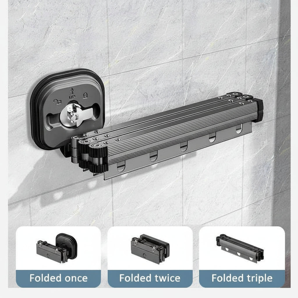 Étendoir à linge mural rétractable aluminium sans perçage