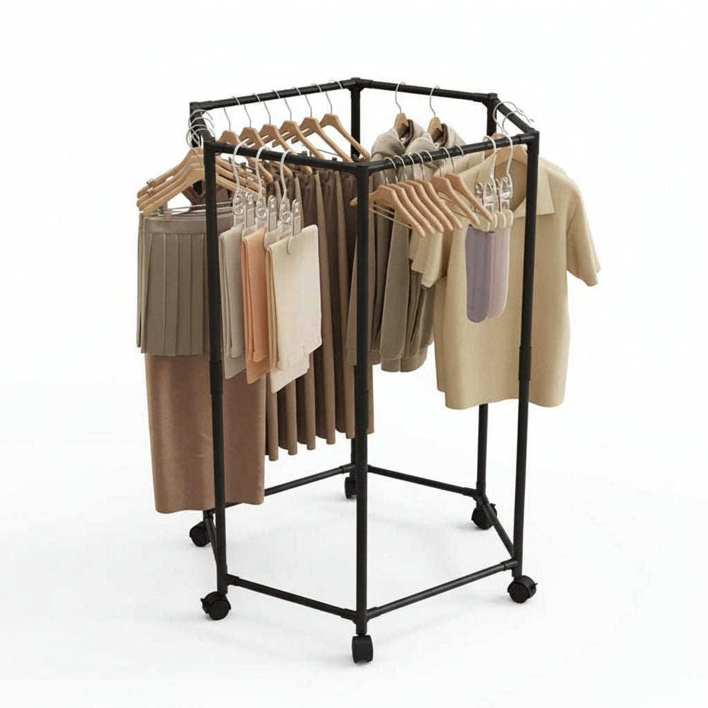 Étendoir à linge intérieur hexagonal rotatif à roulettes
