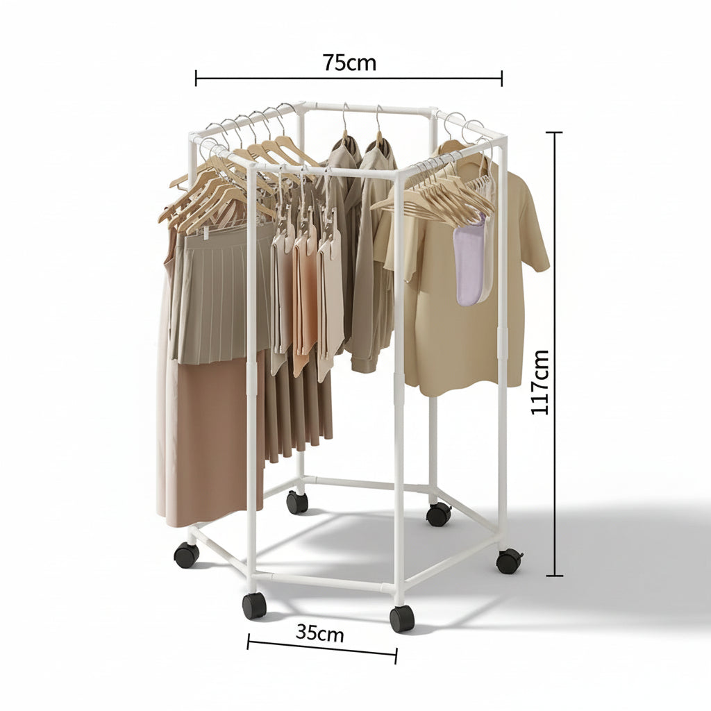 Étendoir à linge intérieur hexagonal à roulettes
