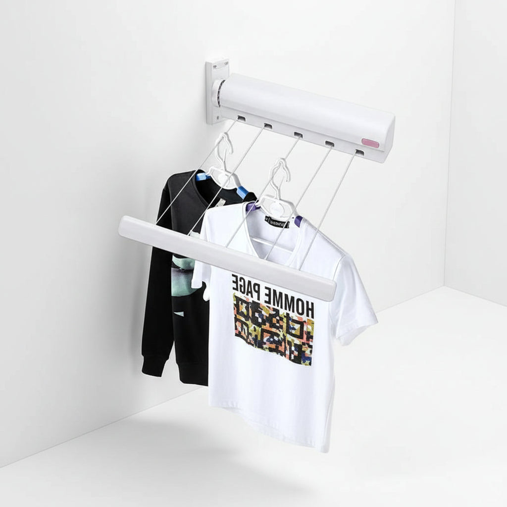 Étendoir à linge mural rétractable 5 fils 3,7 m