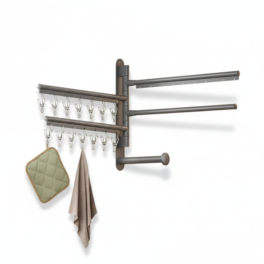 Étendoir à linge mural rabattable aluminium avec pinces