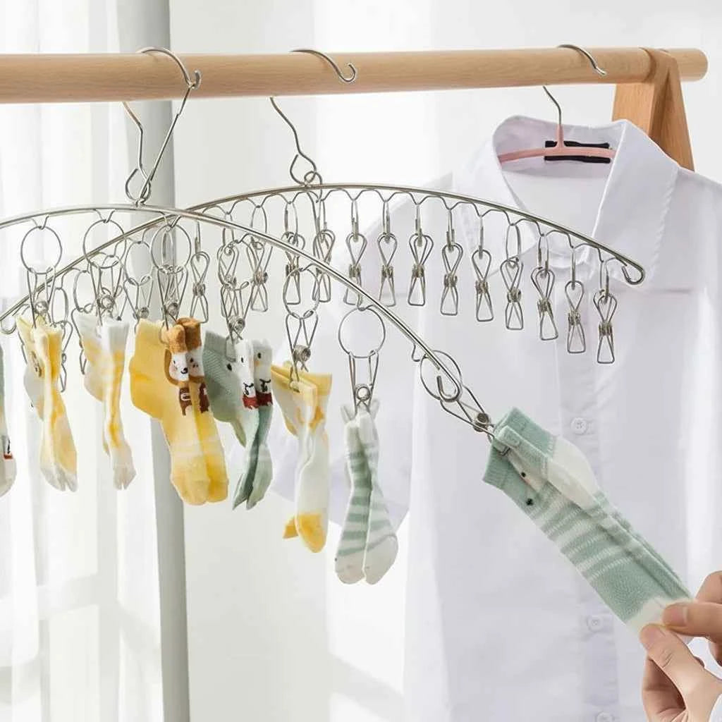 Cintre pour étendoir à linge inox avec pinces