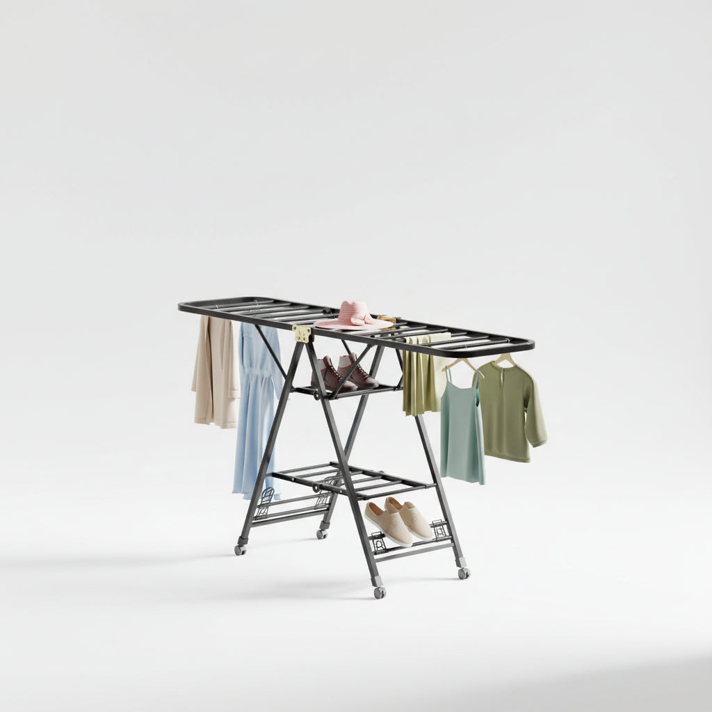 Étendoir à linge pliable en acier carbone mobile