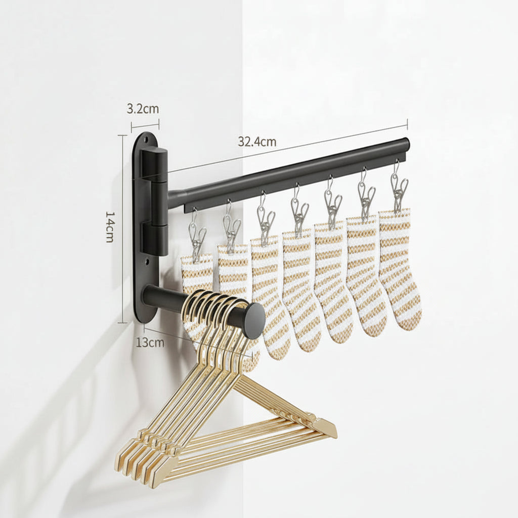 Étendoir à linge mural rabattable aluminium avec pinces