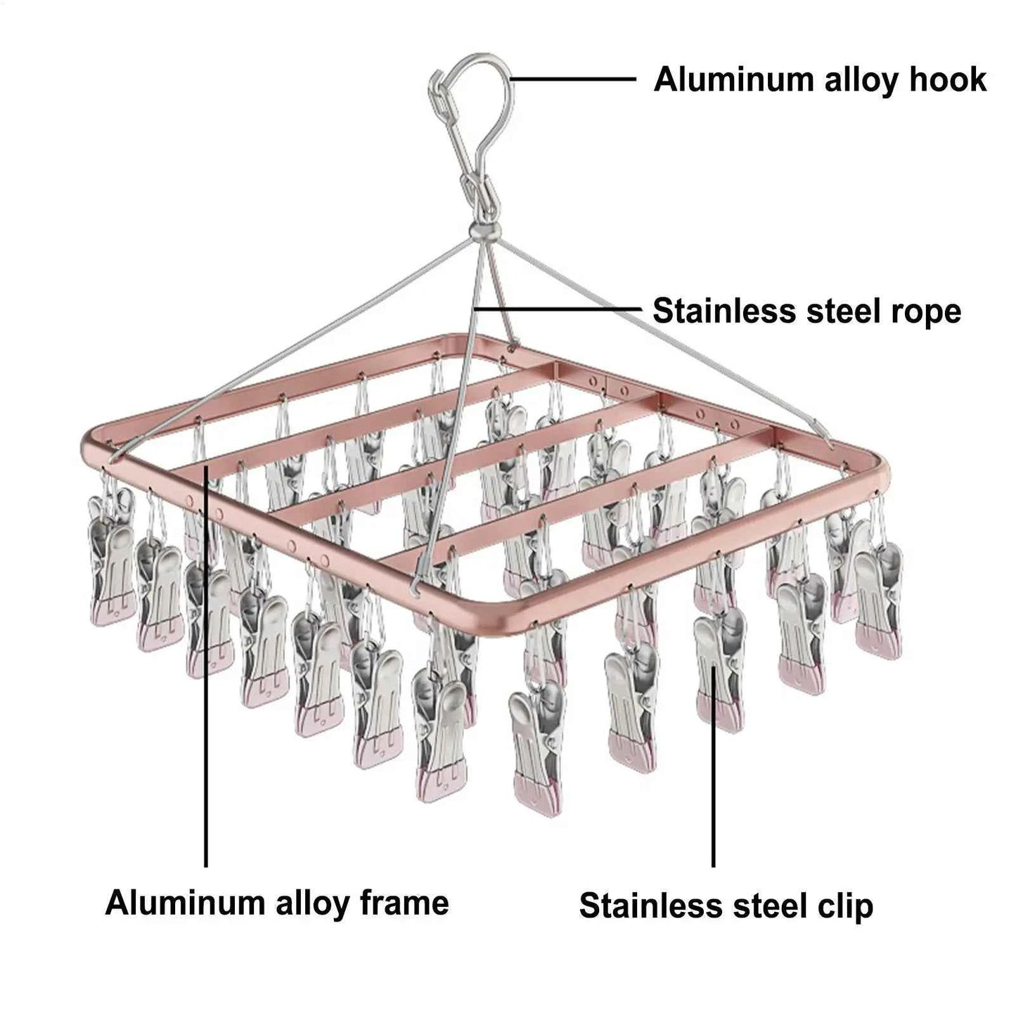 Étendoir à linge en aluminium avec 36 pinces