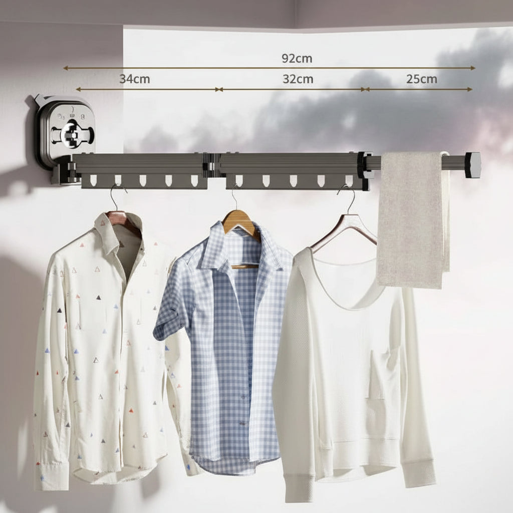 Étendoir à linge mural rétractable aluminium sans perçage