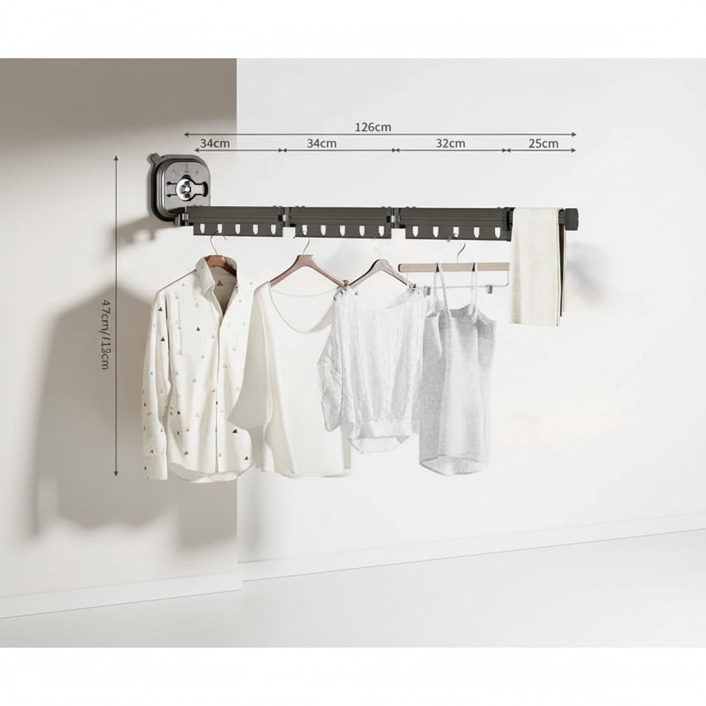 Étendoir à linge mural rétractable aluminium sans perçage