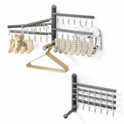 Étendoir à linge mural rabattable aluminium avec pinces