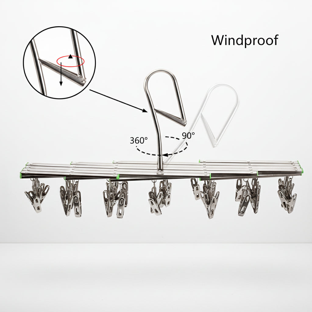 Petit étendoir à linge inox pliable à pinces