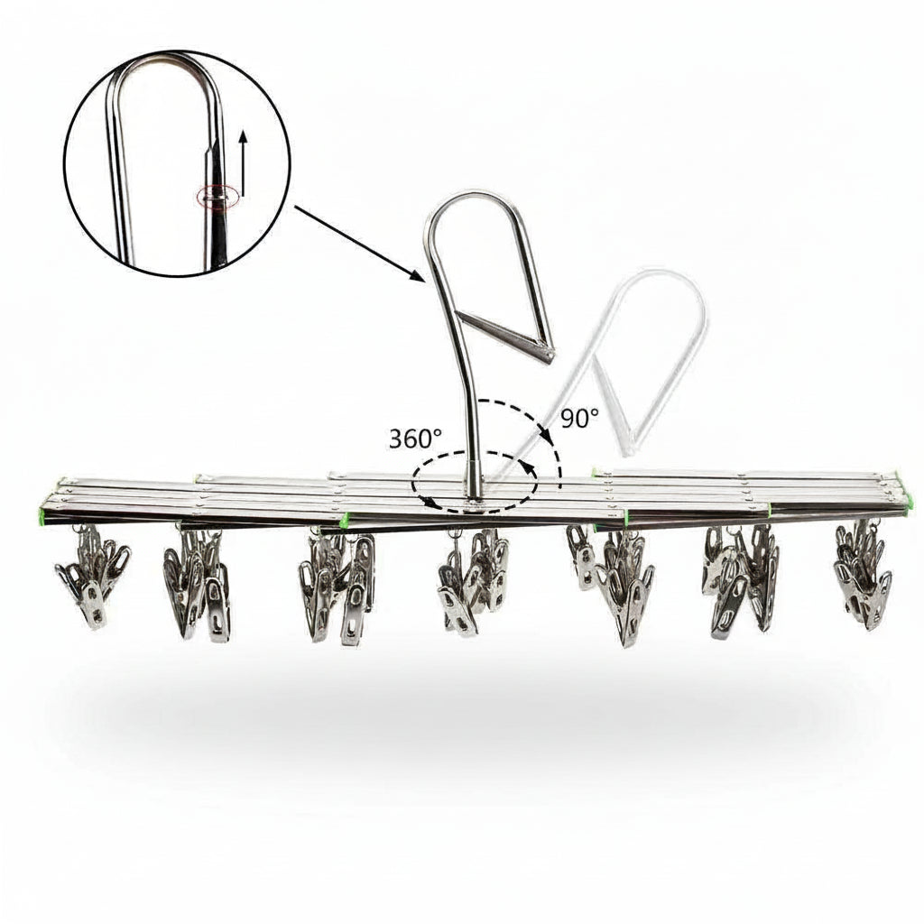 Petit étendoir à linge inox pliable à pinces