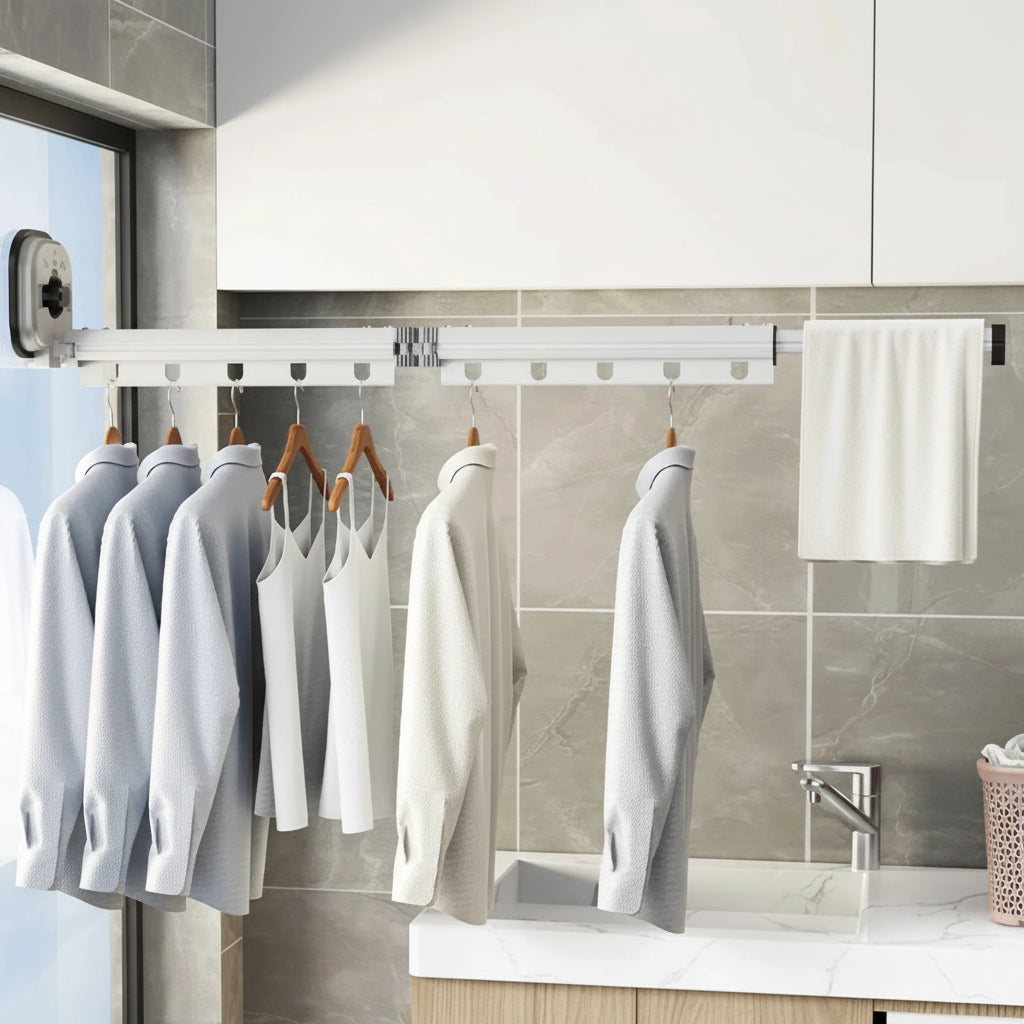 Étendoir à linge mural rétractable aluminium ventouse