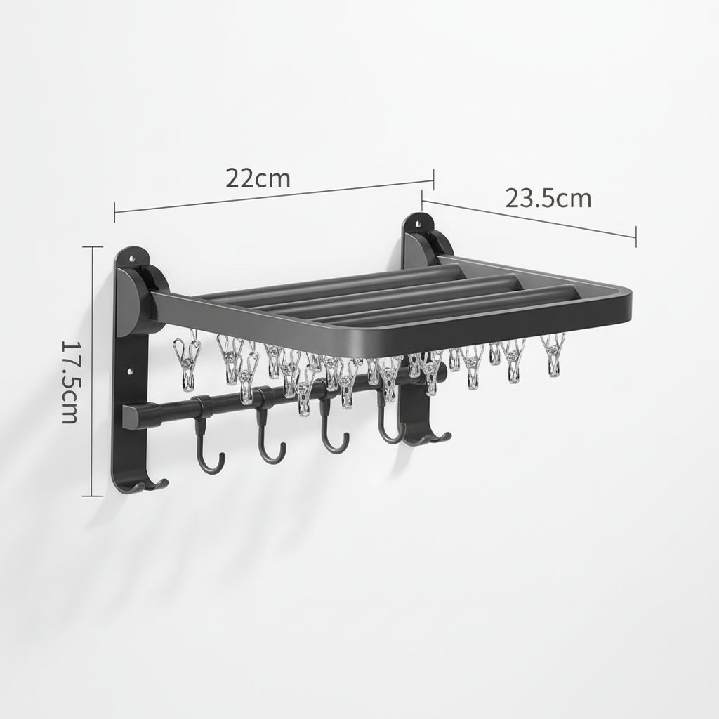 Étendoir à linge mural rabattable aluminium avec pinces
