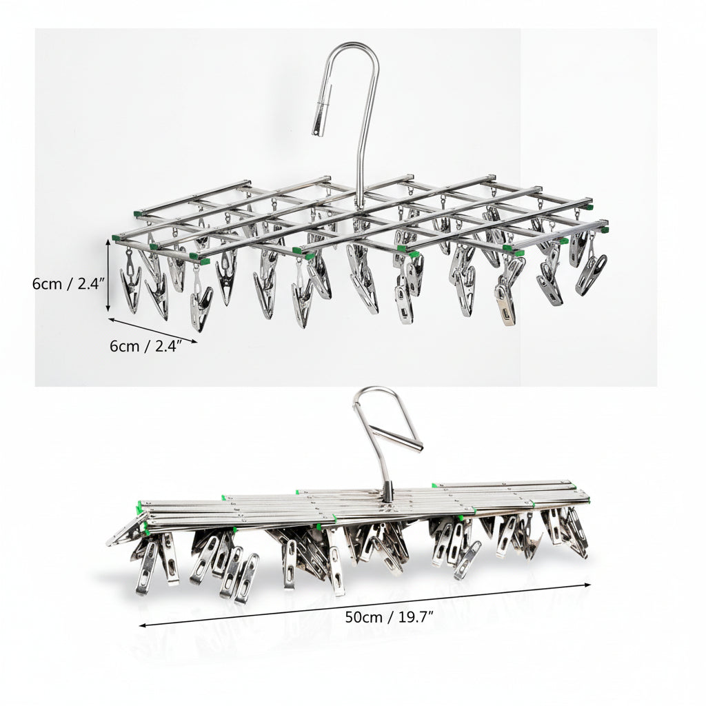 Petit étendoir à linge inox pliable à pinces
