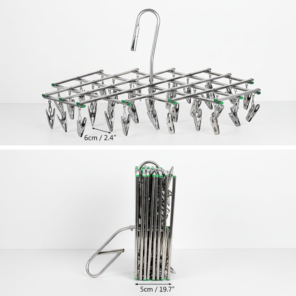 Petit étendoir à linge inox pliable à pinces