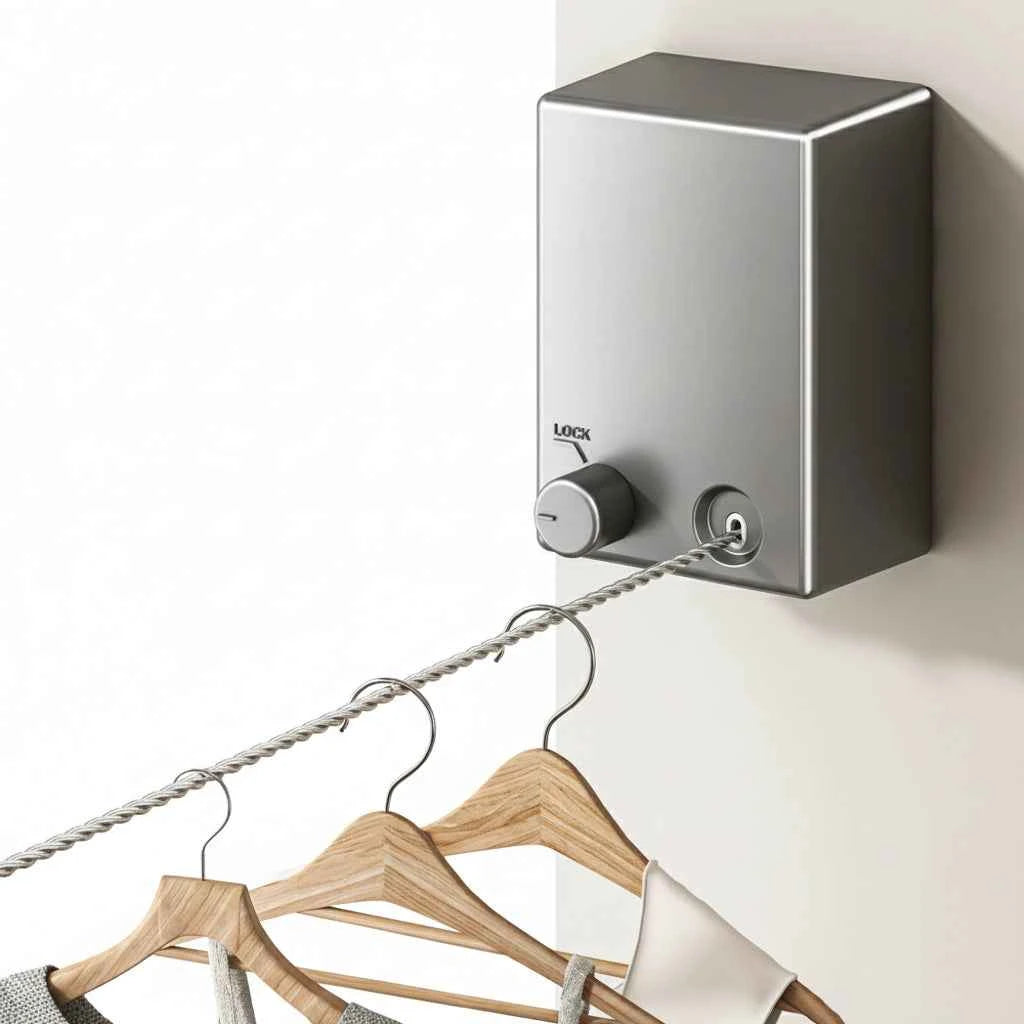 Étendoir à linge mural rétractable corde inox