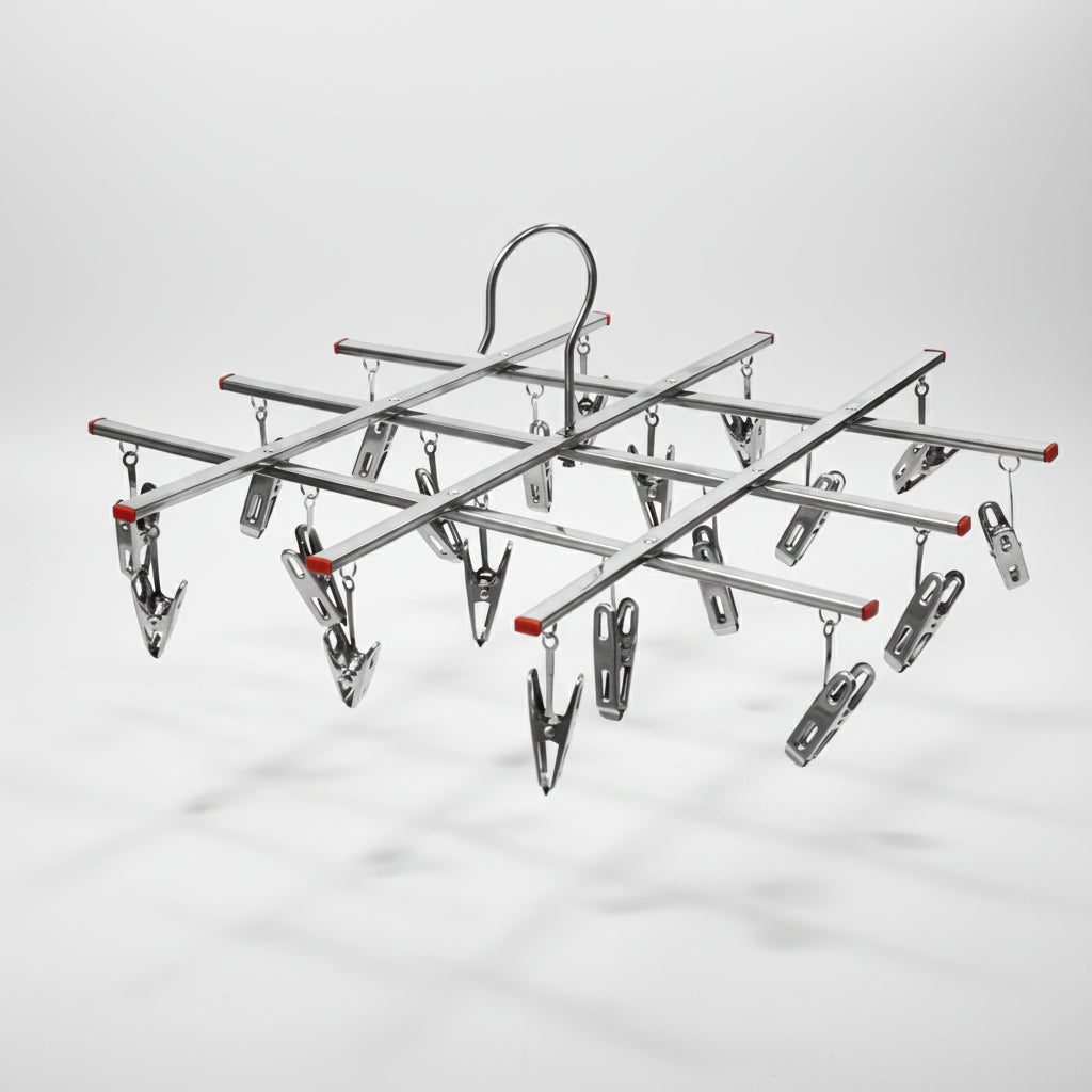 Petit étendoir à linge inox pliable à pinces