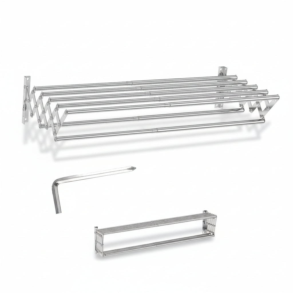 Étendoir à linge mural rétractable inox pliable