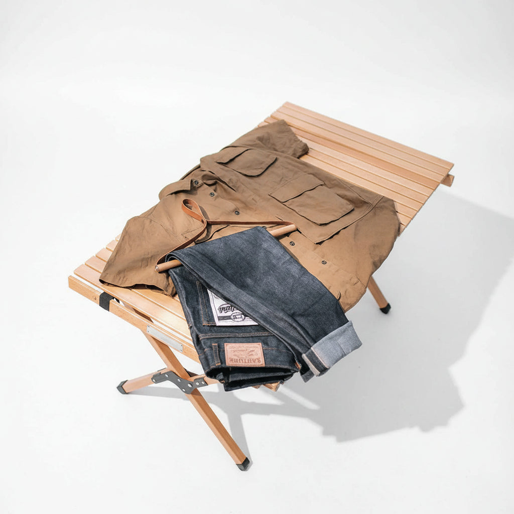 Cintre pour étendoir à linge bois et cuir