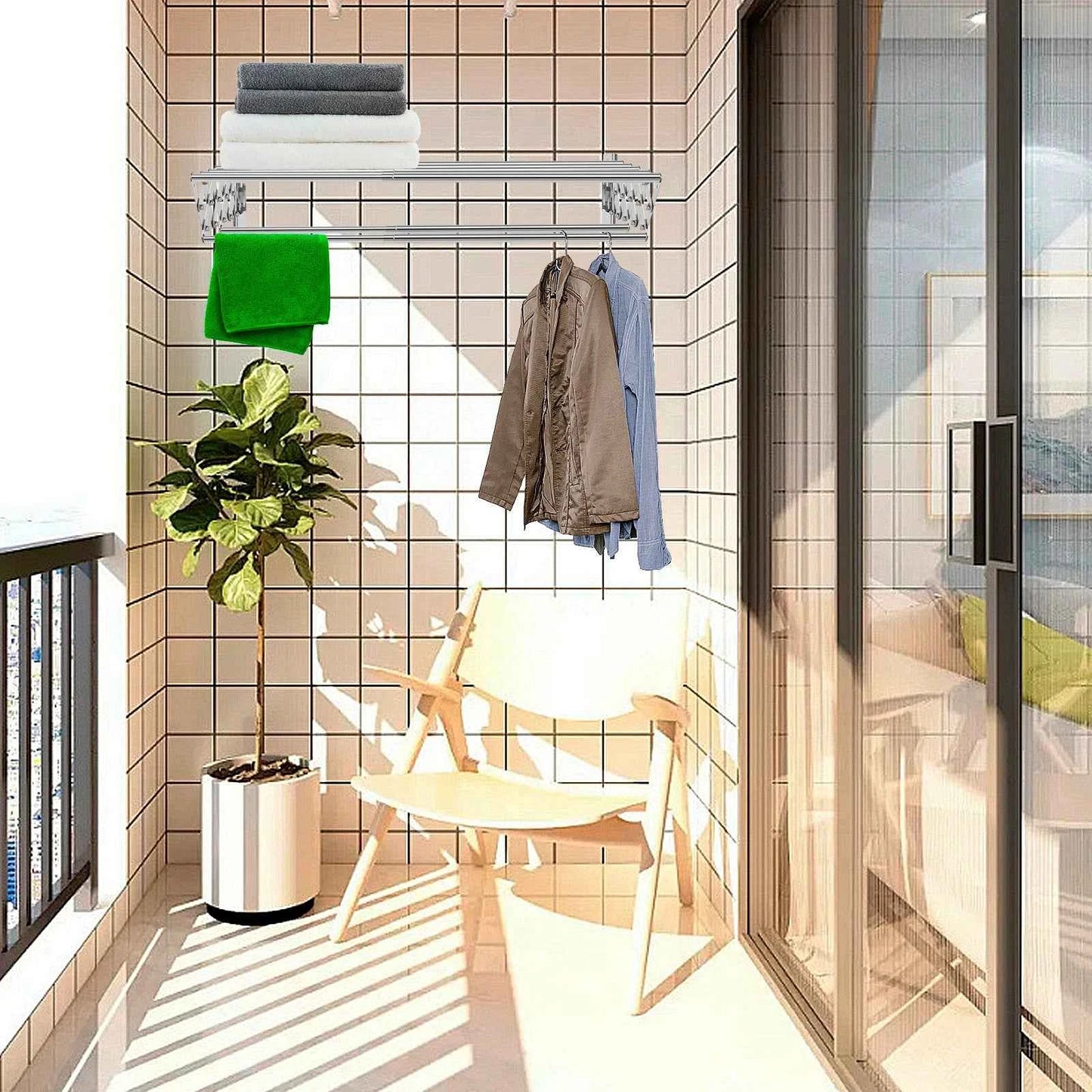 Étendoir à linge mural rétractable inox extensible