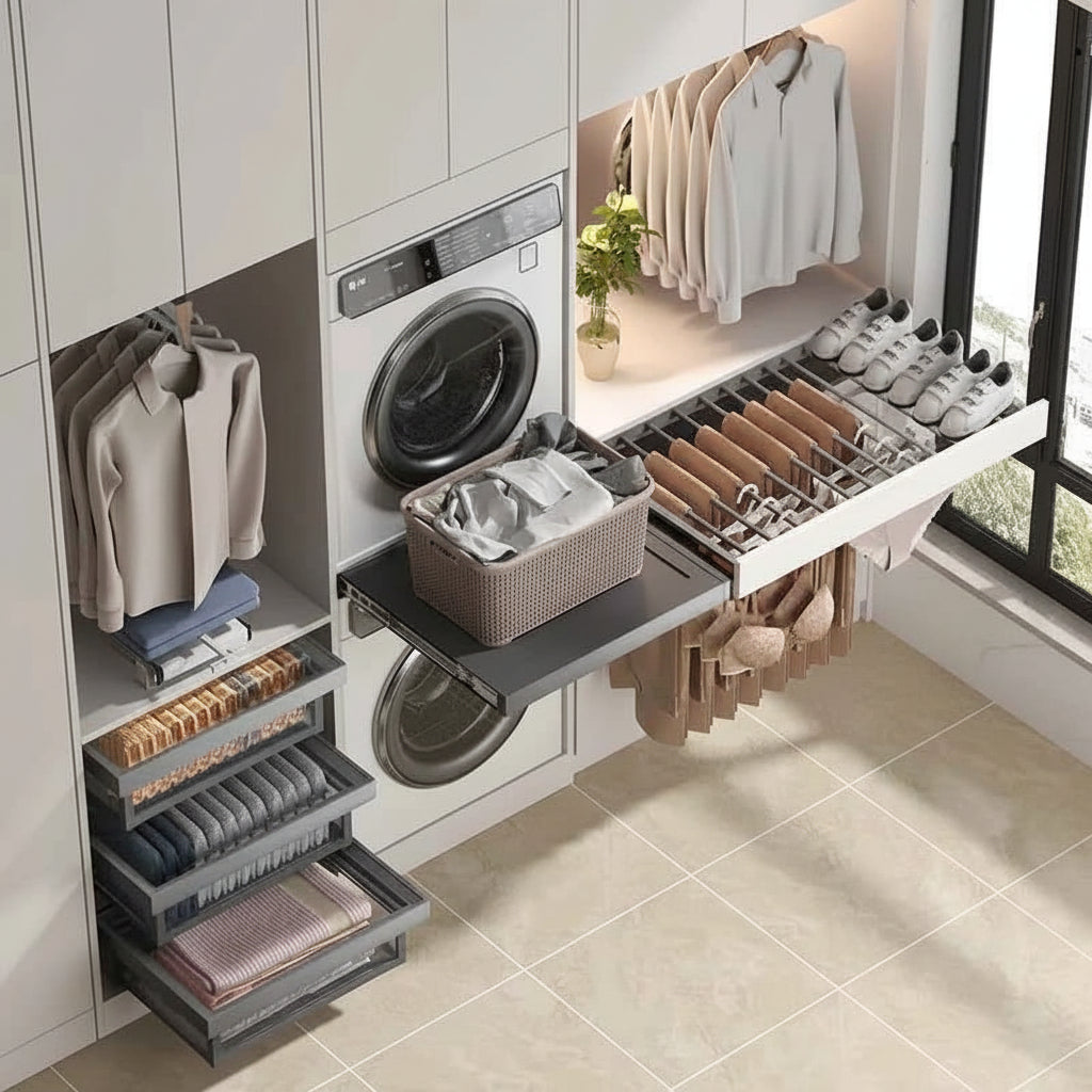 Étendoir à linge extensible armoire intégrée