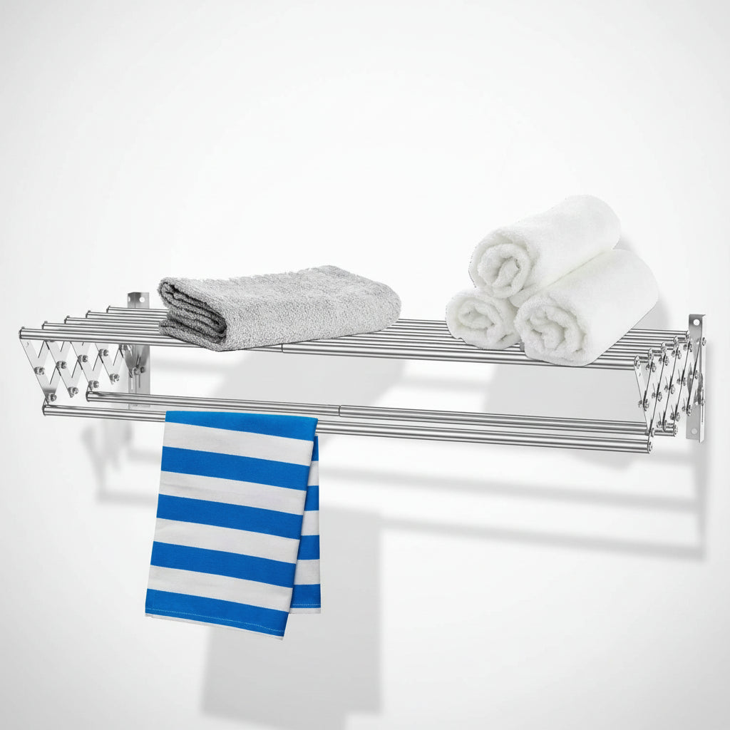 Étendoir à linge mural rétractable inox pliable