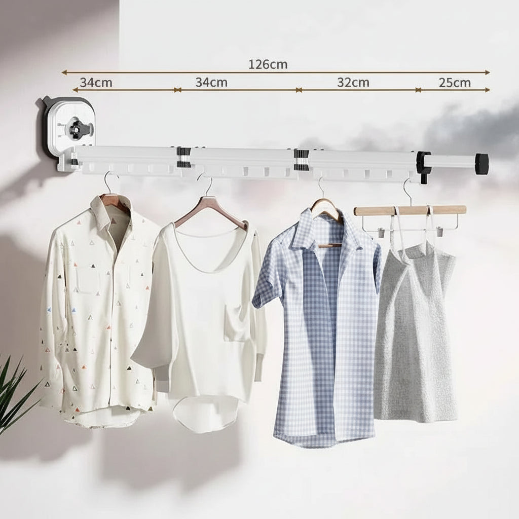Étendoir à linge mural rétractable aluminium sans perçage