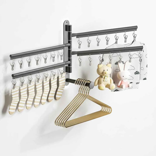 Étendoir à linge mural rabattable aluminium avec pinces