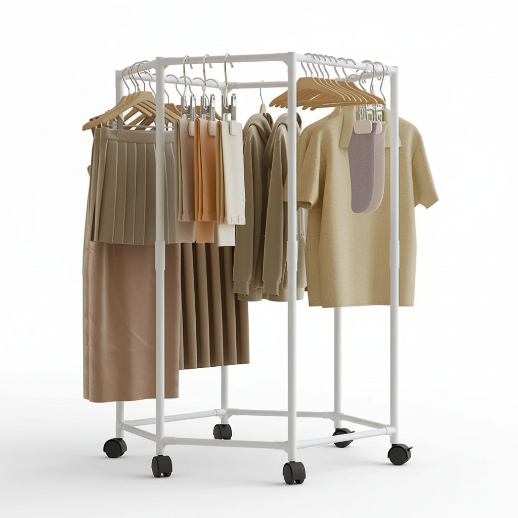 Étendoir à linge intérieur hexagonal à roulettes