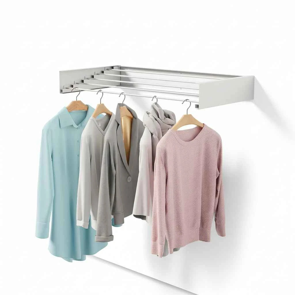 Étendoir à linge mural rabattable inox 5 barres