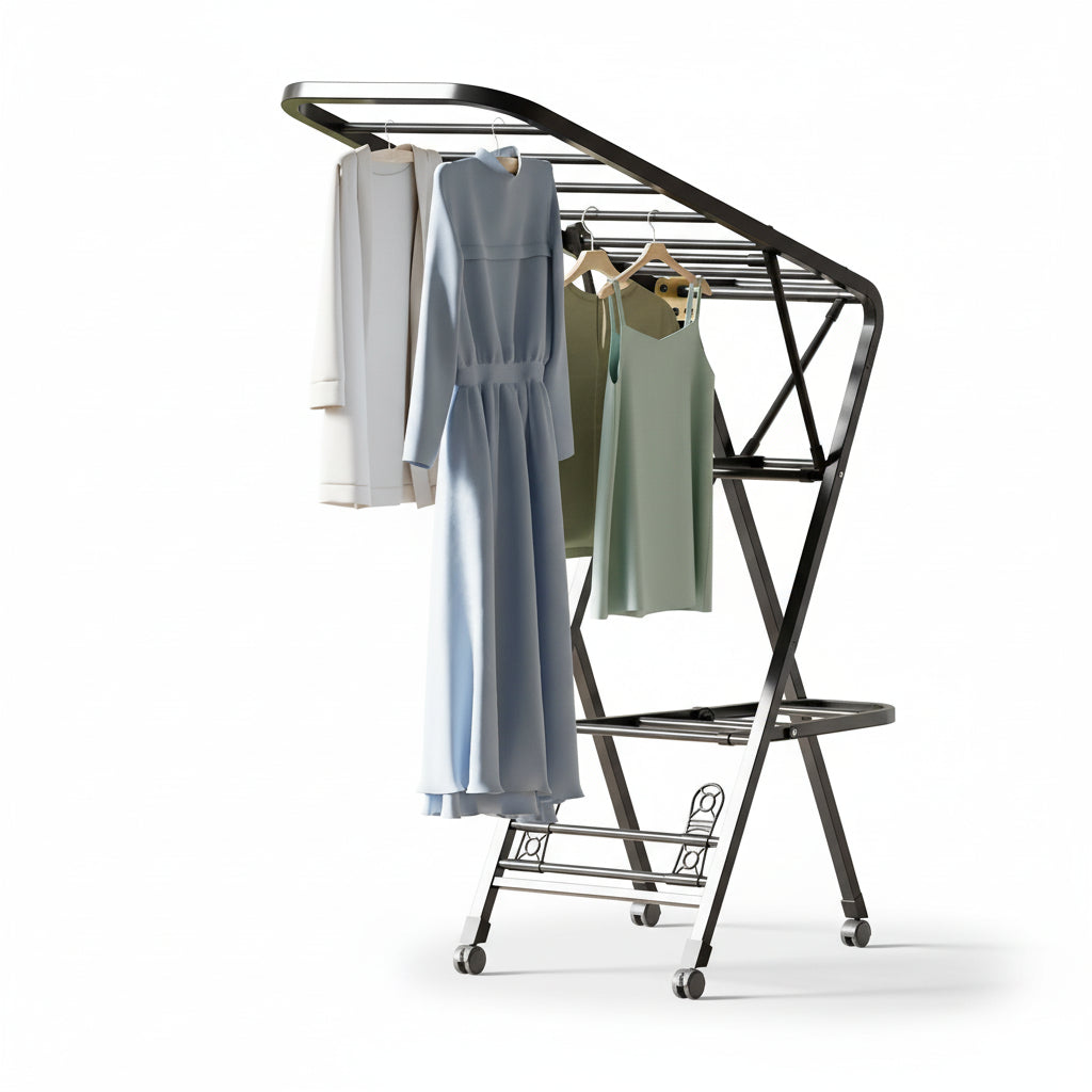 Étendoir à linge pliable en acier carbone mobile