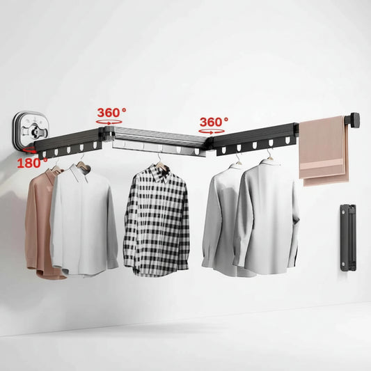 Étendoir à linge mural rétractable aluminium ventouse