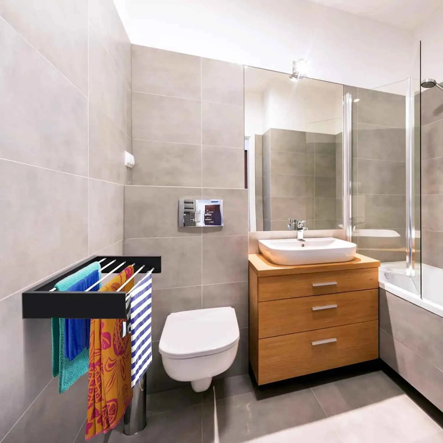 Étendoir à linge mural rabattable inox 5 barres