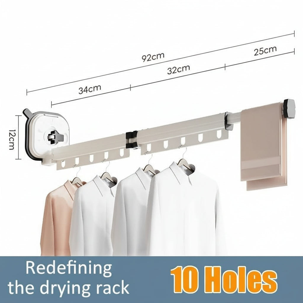 Étendoir à linge mural rétractable aluminium sans perçage