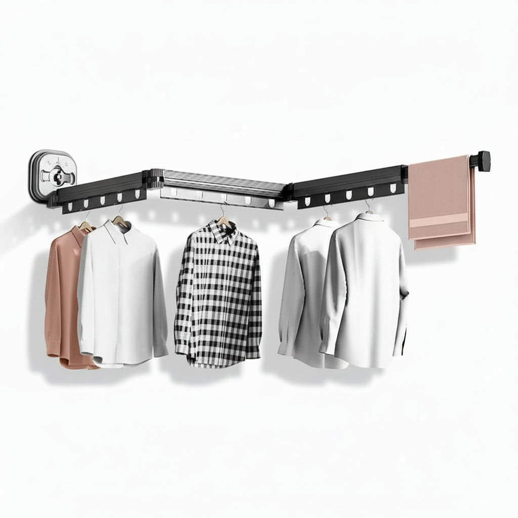 Étendoir à linge mural rétractable aluminium sans perçage