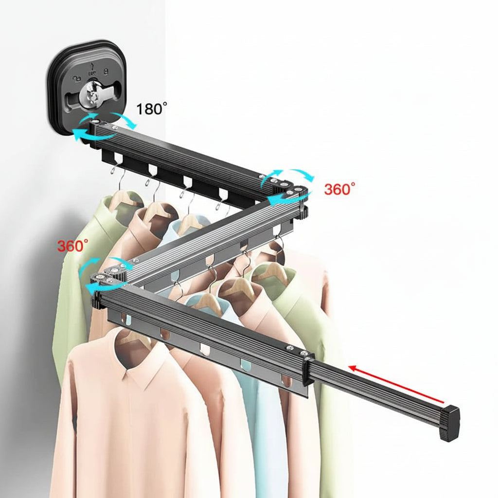 Étendoir à linge mural rétractable aluminium sans perçage