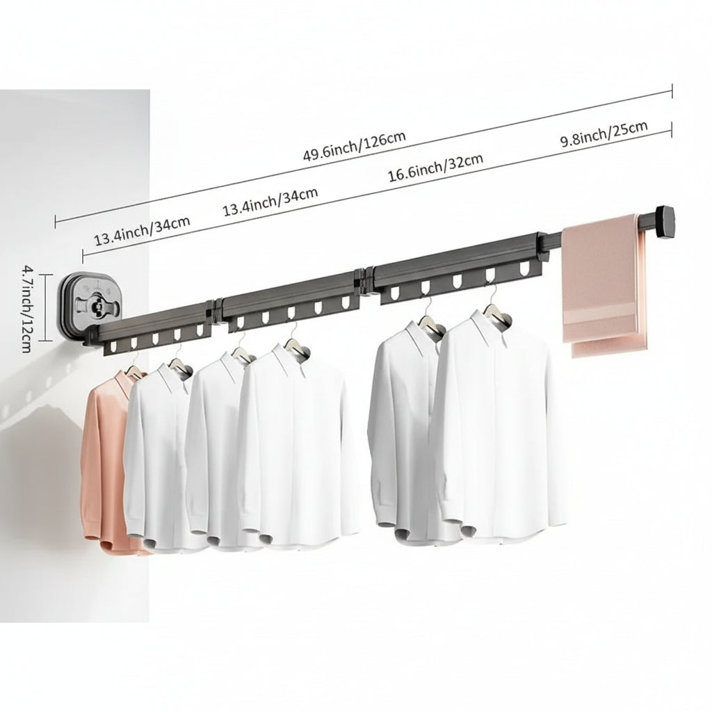 Étendoir à linge mural rétractable aluminium sans perçage